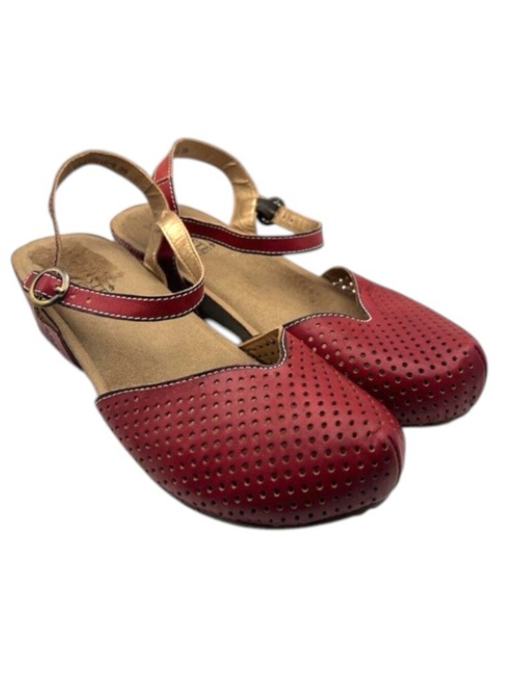 L'Artiste Lizzie-Rose Red Leather Mary Jane Wedge Shoes 39 8.5 Boho